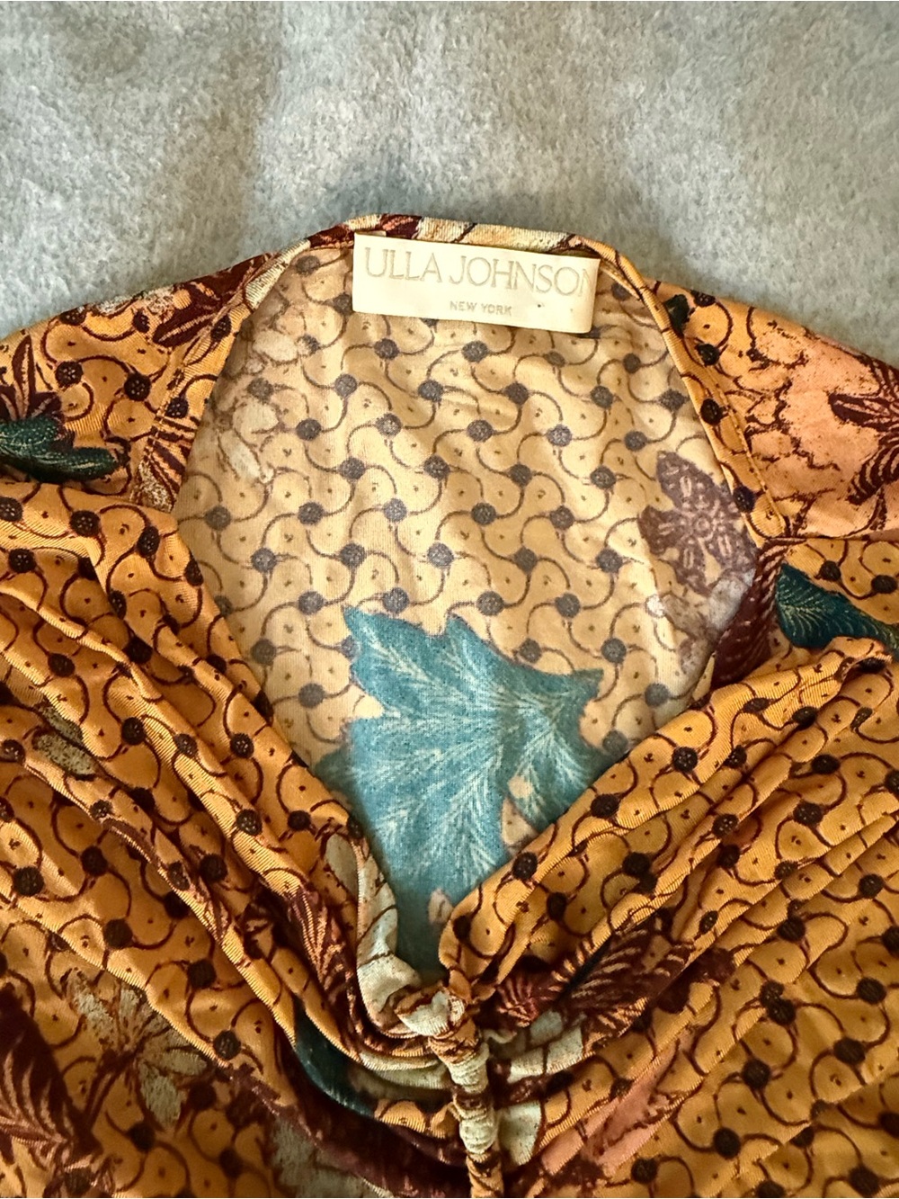 Ulla Johnson Eileen Top Amber Geometric Ruched Floral Size L - Picture 4 of 10